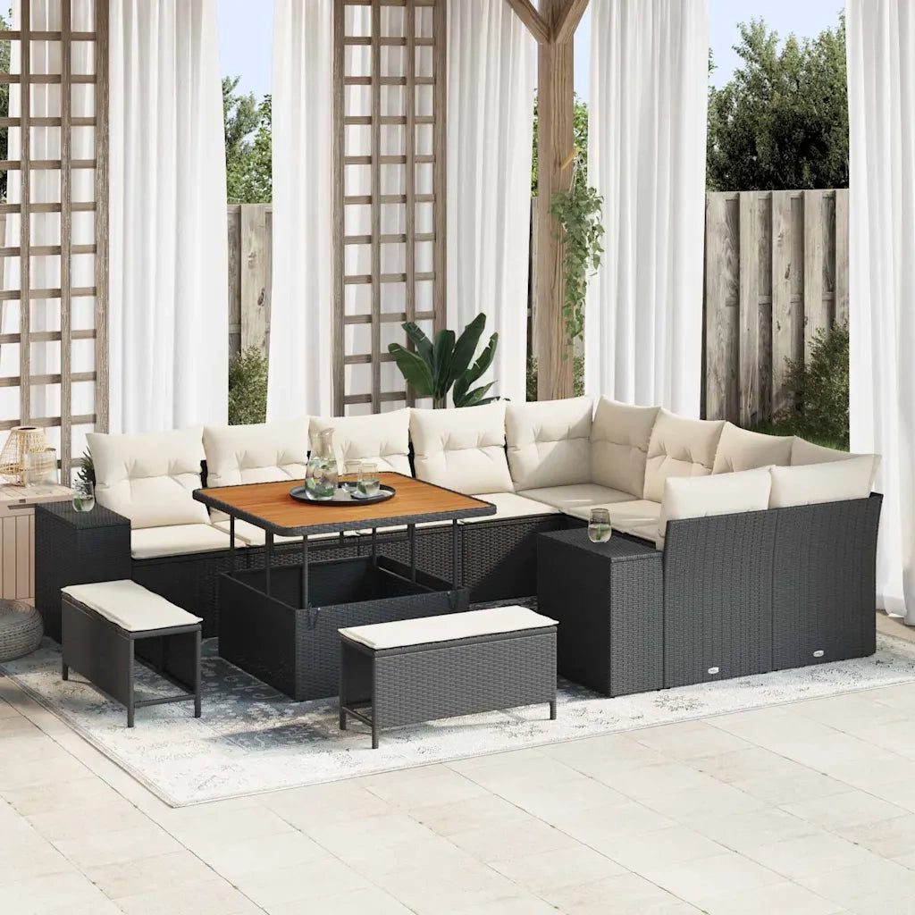 Set Divano da Giardino con cuscino 12 pcs Nero polyrattan