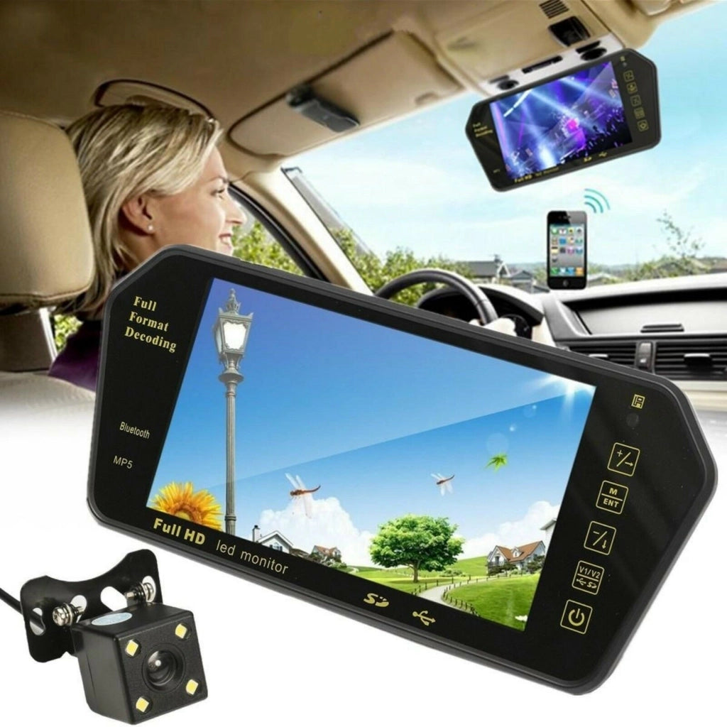 KIT Retromarcia Specchietto Monitor 7" bluetooth mp5 + Telecamera Posteriore - ZENCOCCO