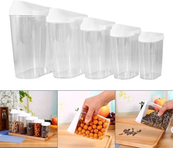 Set di 5 Contenitori di Cibo trasparenti con coperchi a tenuta dell'aria e divisione per riso, fagioli e cereali