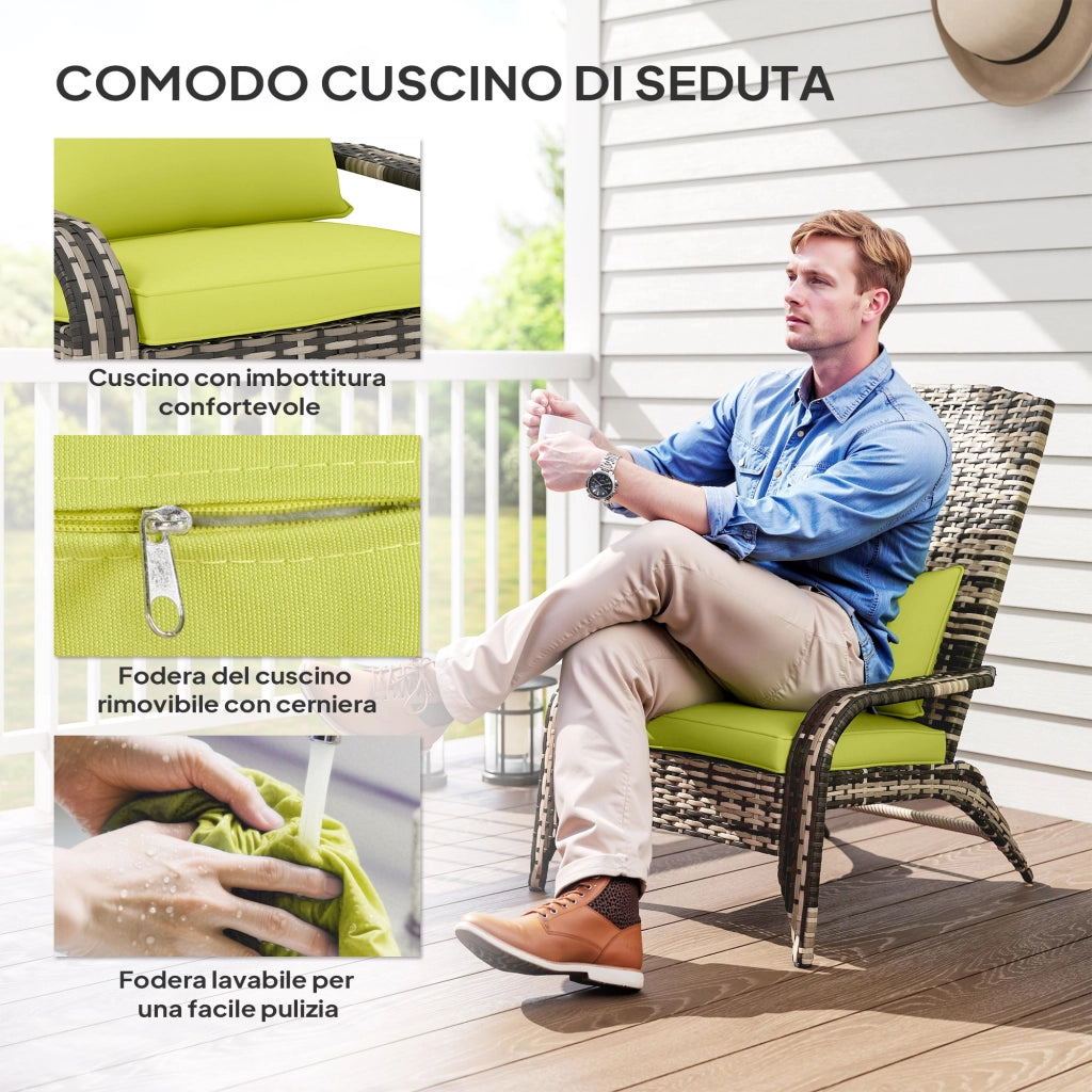 Sedia da Giardino con Braccioli e Cuscini ¨C zephmum ¨C Rattan e Acciaio, Verde, 64x80x90 cm