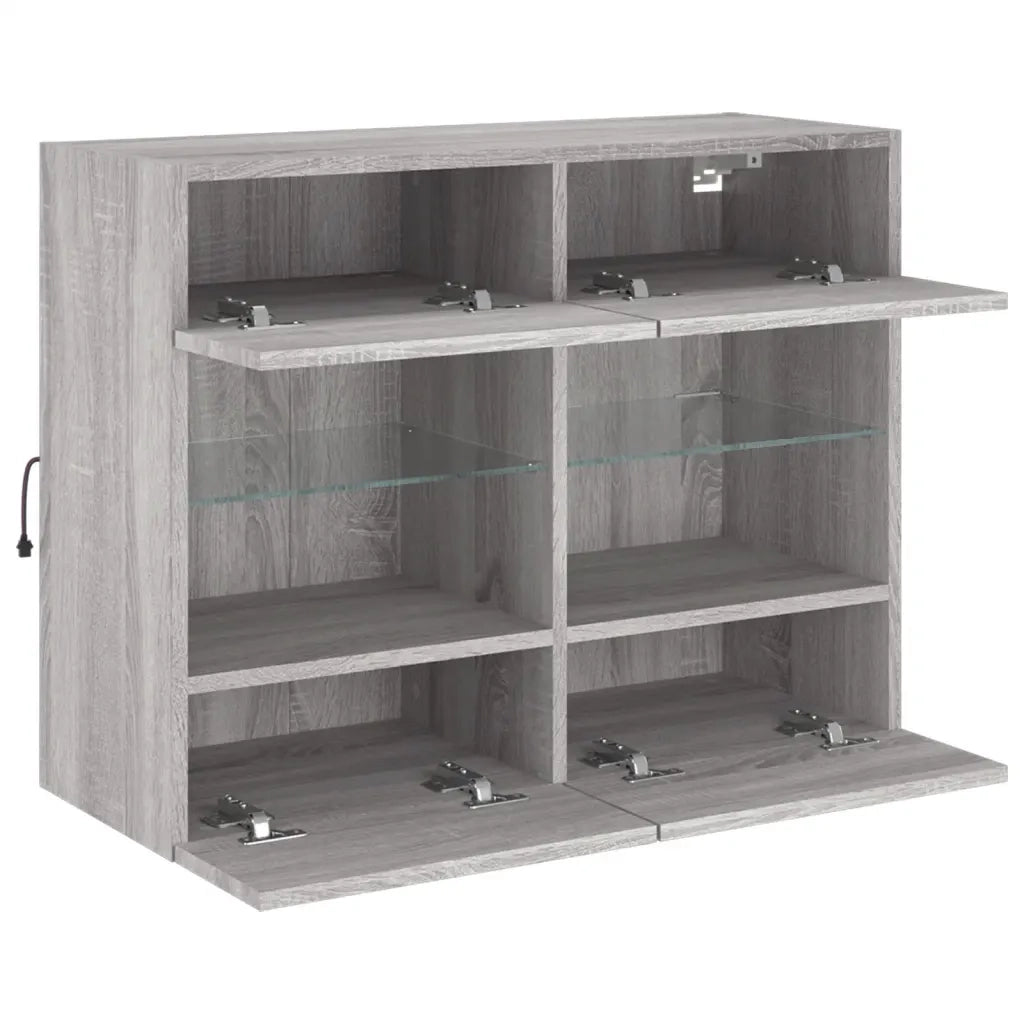 Mobile TV a Parete con Luci LED-Mobile TV a Muro Grigio Sonoma 78,5x30x60,5 cm