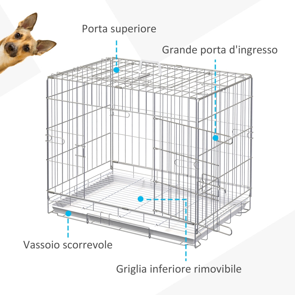 Gabbia Trasportino per Cani Gatti 61x43x53 cm Pieghevole in Metallo