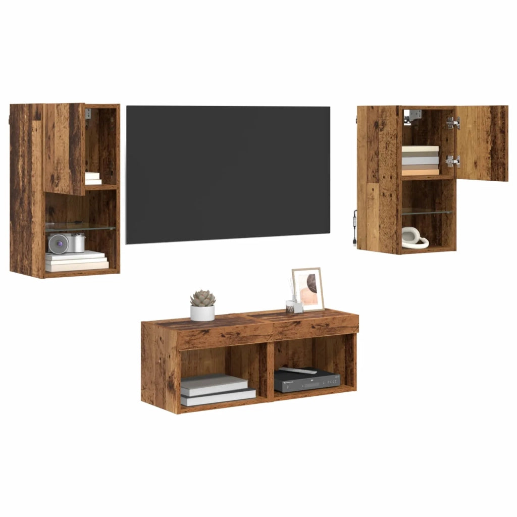 Mobiletti TV da Parete 4 pz-Set di 4 Credenza per TV sospesa Legno vecchio 30,5 x 30 x 60 cm
