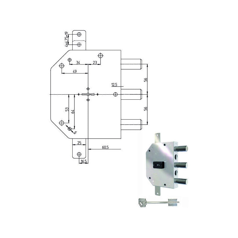 Serratura Sic.Triplice Sx Dm 2105-61N Cr