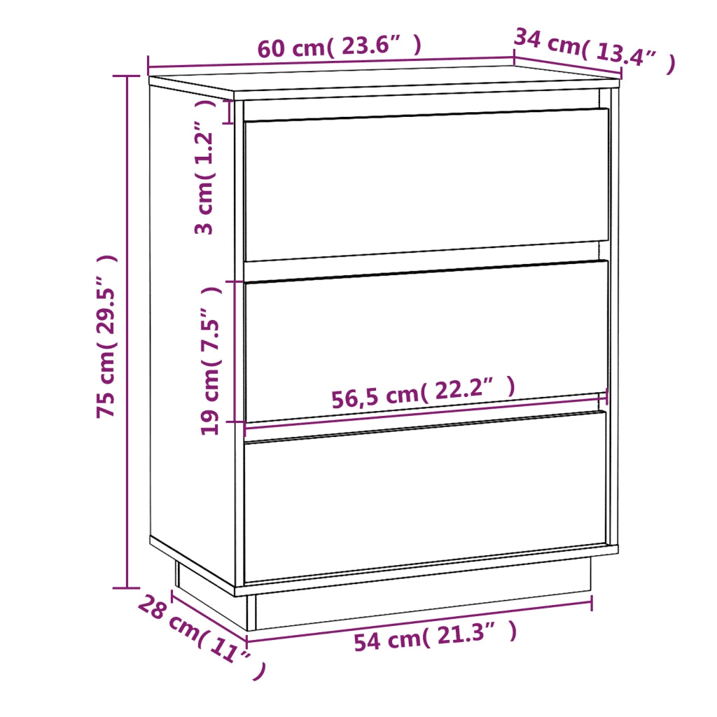 Credenza-Buffet-Armadio da cucina 60x34x75 cm in Legno Massello di Pino 432942