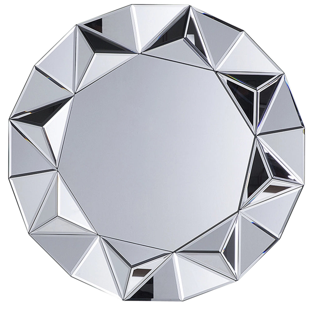 Specchio da Parete Argento Rotondo 70 cm Cornice Geometrica Finitura Lucida
