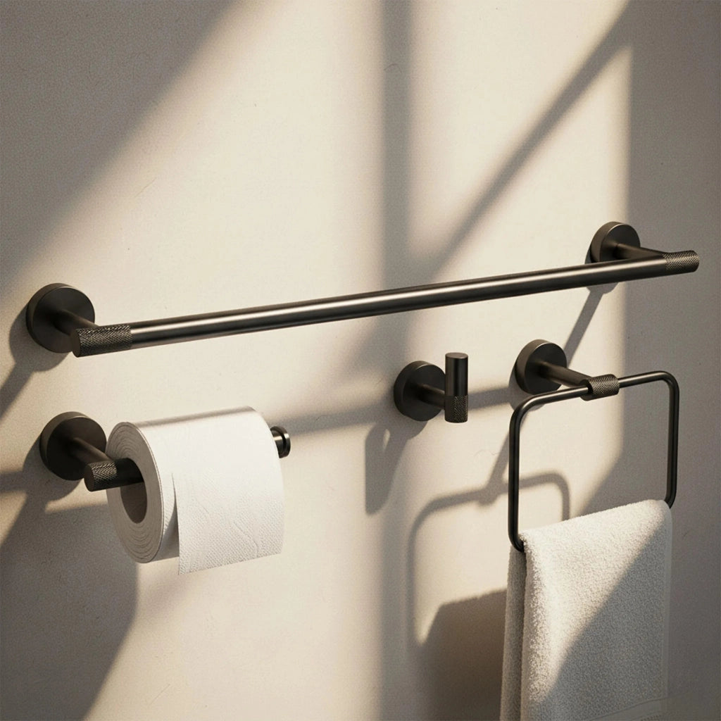 Set Accessori Da Bagno Grid Black 4 Pezzi