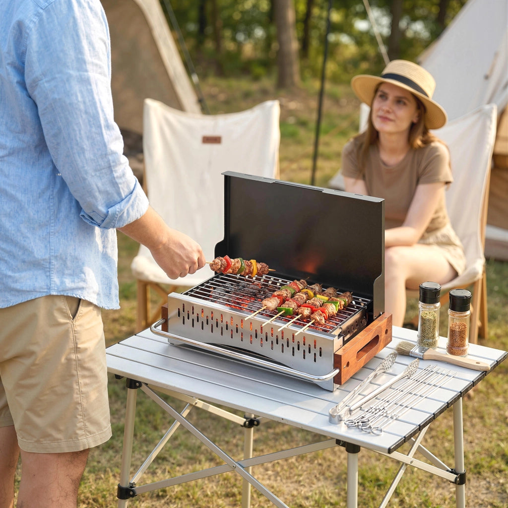 Barbecue Portatile a Carbone ¨C zephmum ¨C Acciaio Inox, Nero, 50.5x34x33 cm