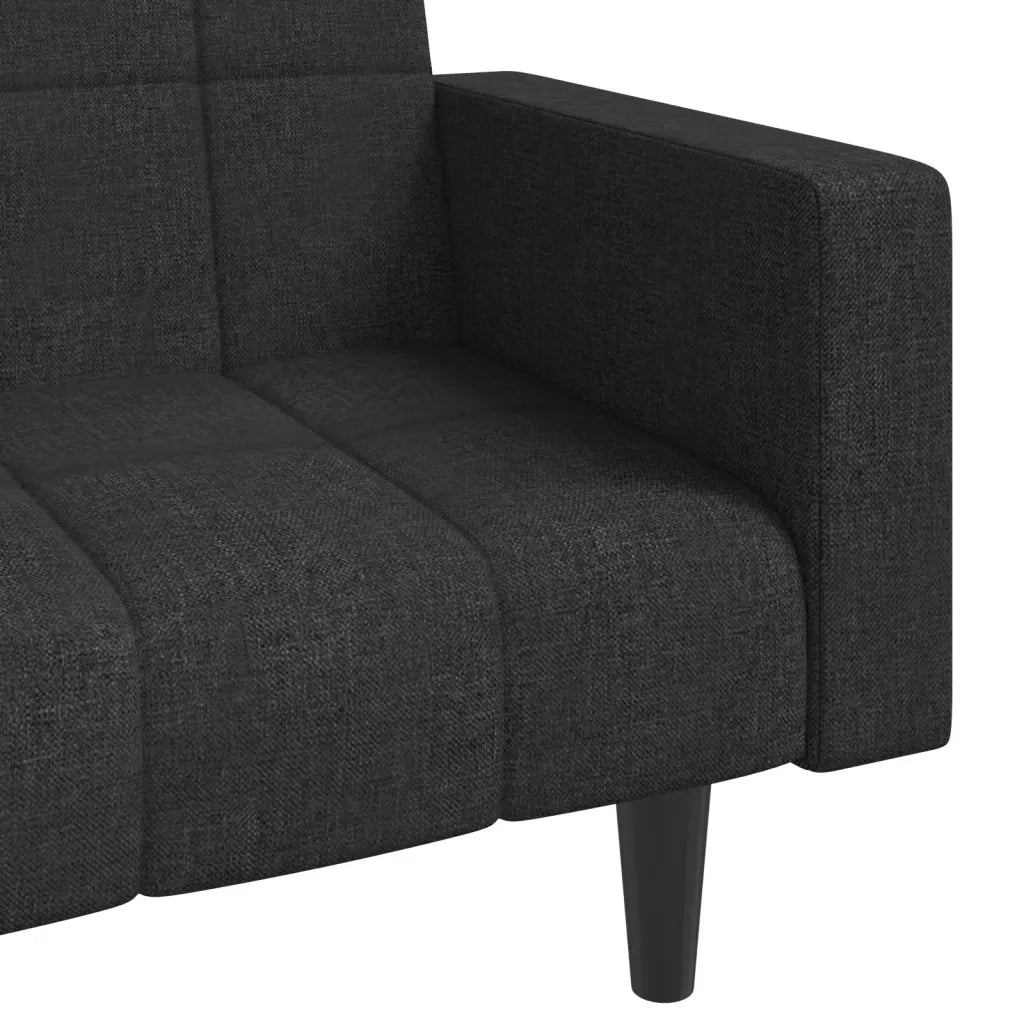 Divano Letto a 2 Posti con 2 Cuscini Nero in Tessuto 375835