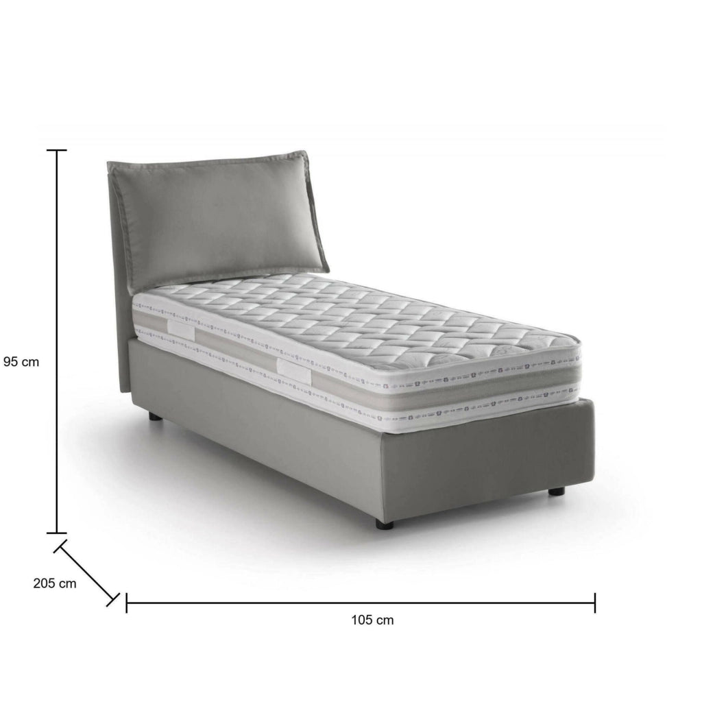 Letto singolo Animal, Letto contenitore con rivestimento in tessuto, Made in Italy, Apertura frontale, con materasso cm 90x190 incluso, Grigio