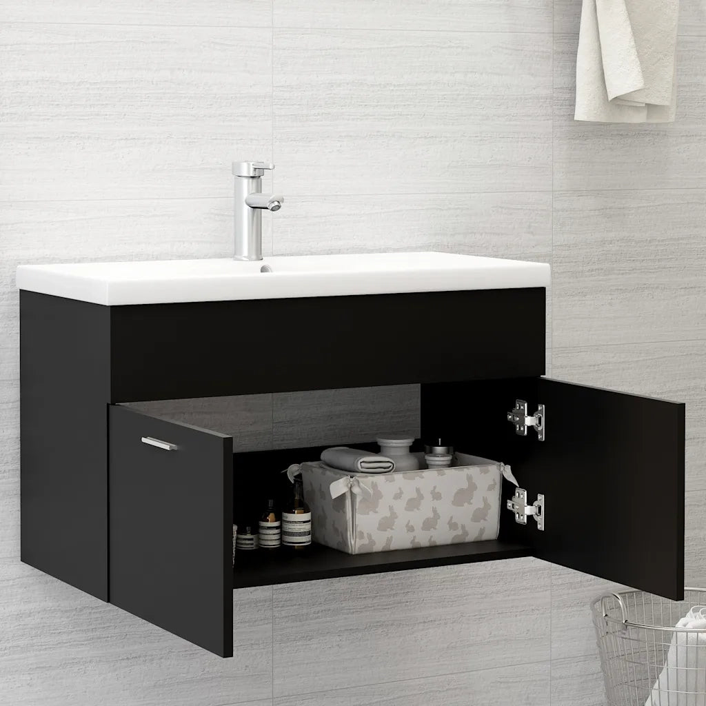 Mobile SottoLavabo | Armadio Lavabo Nero 80x38,5x46 cm in Legno Multistrato