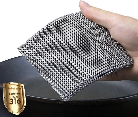 Catena di pulizia in acciaio inossidabile per griglie a gas con anello fine 316, spazzola da griglie con anello integrato in silicone e anelli gelati per griglie in ghisa, set di pulizia per barbecue