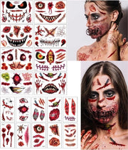 Tatuaggio Faccia per Halloween - Adesivi Acquatici Temporanei - Finte Tatuaggi - Faccia - Prostetica per Adulti - Festa di Halloween - Mascherata di Carnevale - Costume da Carnevale