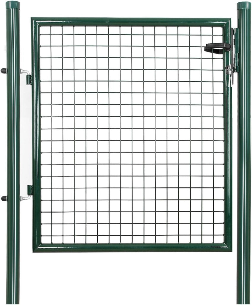 SONGMICS Cancello da Giardino, Cancelletto da Giardino, Acciaio Zincato con Serratura, Porta di 87 x 90 cm, Cancello per Recinzione, 106 x 90 cm (L x H), Verde GGD150G