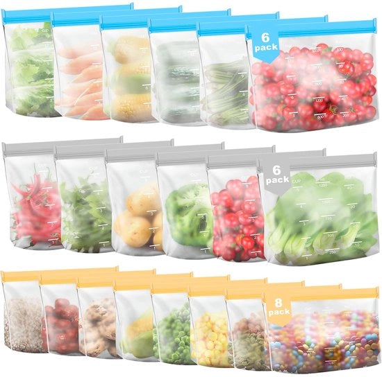 20 pacchi di sacchetti riutilizzabili per conservazione, sacchetti per congelatore e sacchetti in silicone, sacchetti in silicone per alimenti, contenitori per panini, sacchetti per cucina per pane, latte, snack, carne - piccolo/medio/grande