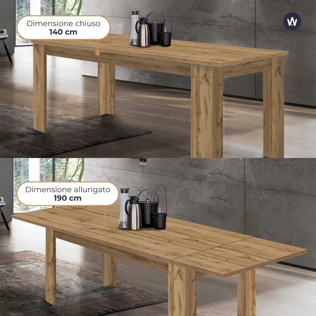 WHOUS Tavolo allungabile Jesi ideale per 6-8 persone colore rovere 140/190x90x75 cm