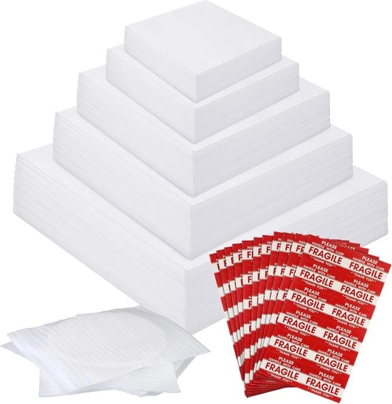 250 Pacchi di Cushioning Foam per Spedizioni – Protezione per Oggetti Fragili con Etichette Sensitive