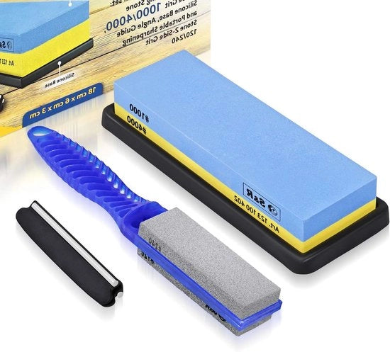 Set di abrasivi a 4 stadi - lapide abrasivo a doppia faccia grana 1000/4000 - supporto a silicone con guida angolare - lapide abrasivo a doppia faccia portatile grana 120/240 - 100% corindone
