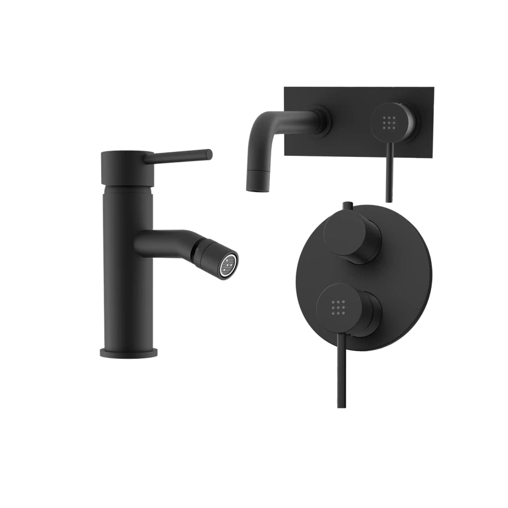 Set miscelatore lavabo ad incasso e bidet senza scarico ed incasso doccia con deviatore in ottone nero opaco | Ava