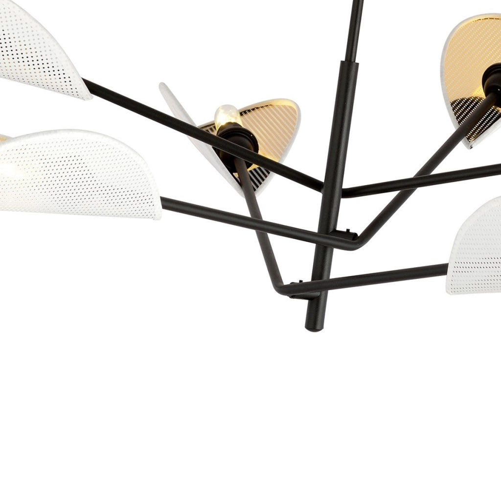 Lampada a sospensione VENE in acciaio nero con paralumi bianco e oro