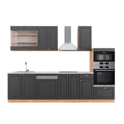 Cucina componibile Fame-Line Antracite rustico/Rovere dorato 300 cm con armadio alto, PL Marmo Vicco