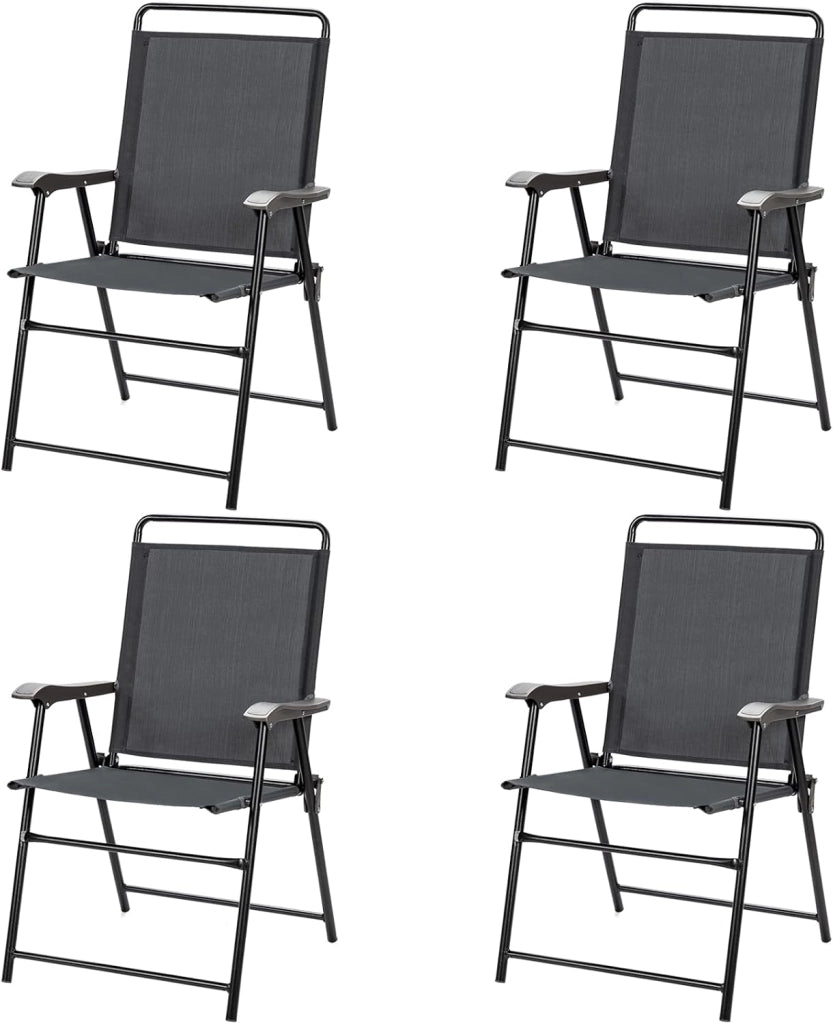 Set di 4 sedie pieghevoli, da giardino, portatili, con schienale alto, da balcone, da campeggio, portata fino a 150 kg, per giardino, patio