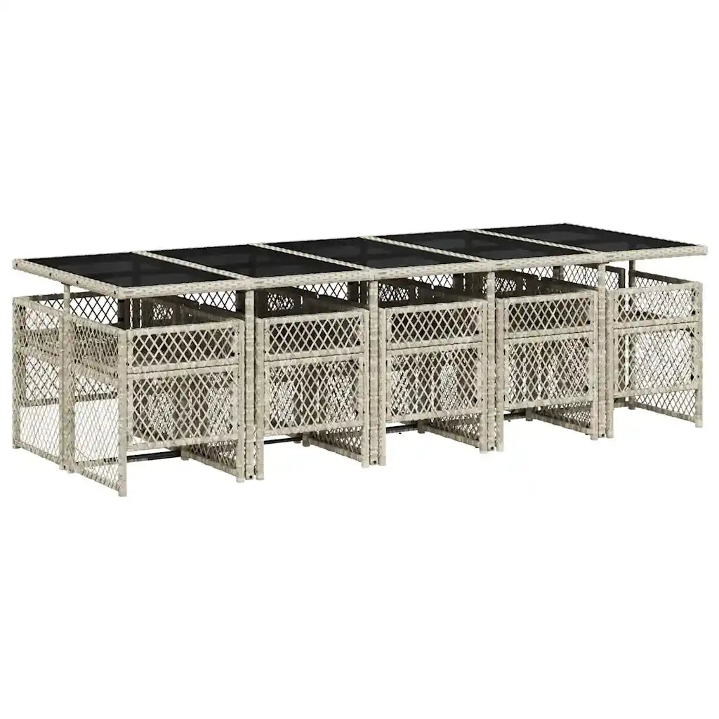 Set Pranzo Giardino 11pz con Cuscini Grigio Chiaro Polyrattan 3210755