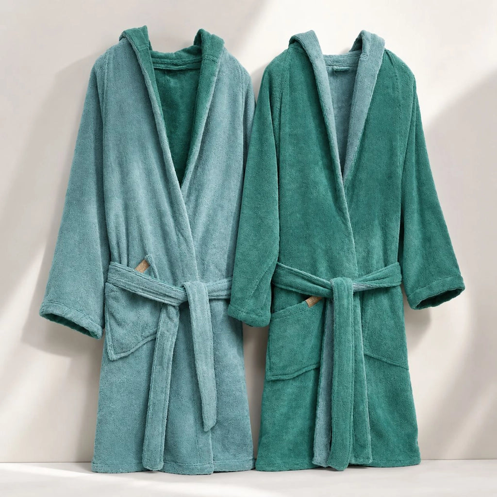 Sekate, Accappatoio 100% Cotone con Cappuccio Reversibile, Verde Acqua