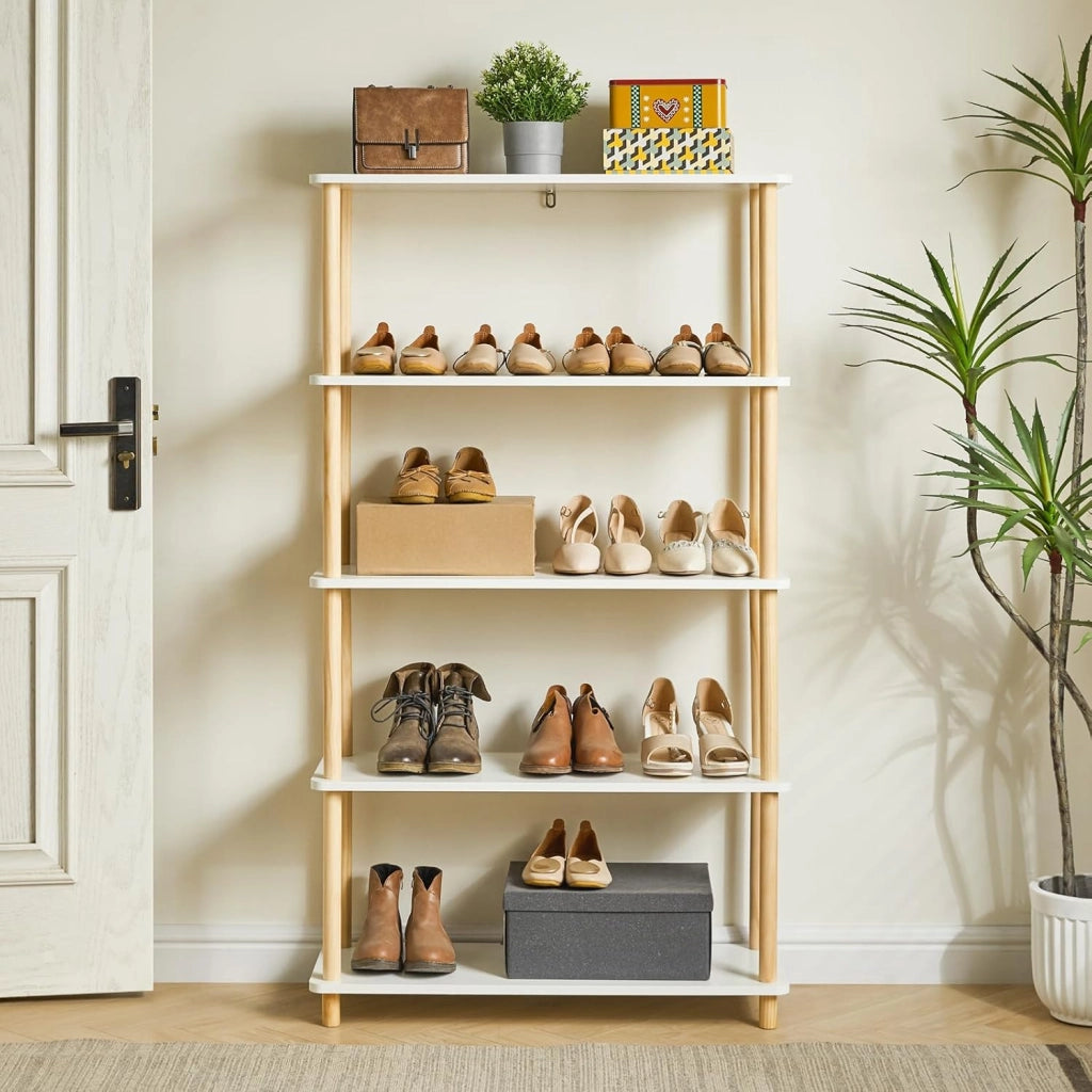 5-Tier libreria aperta in legno - moderno freestanding libreria organizzatore di stoccaggio, scaffali in piedi, espositore multifunzionale per camera da letto, soggiorno, bianco WBC005W