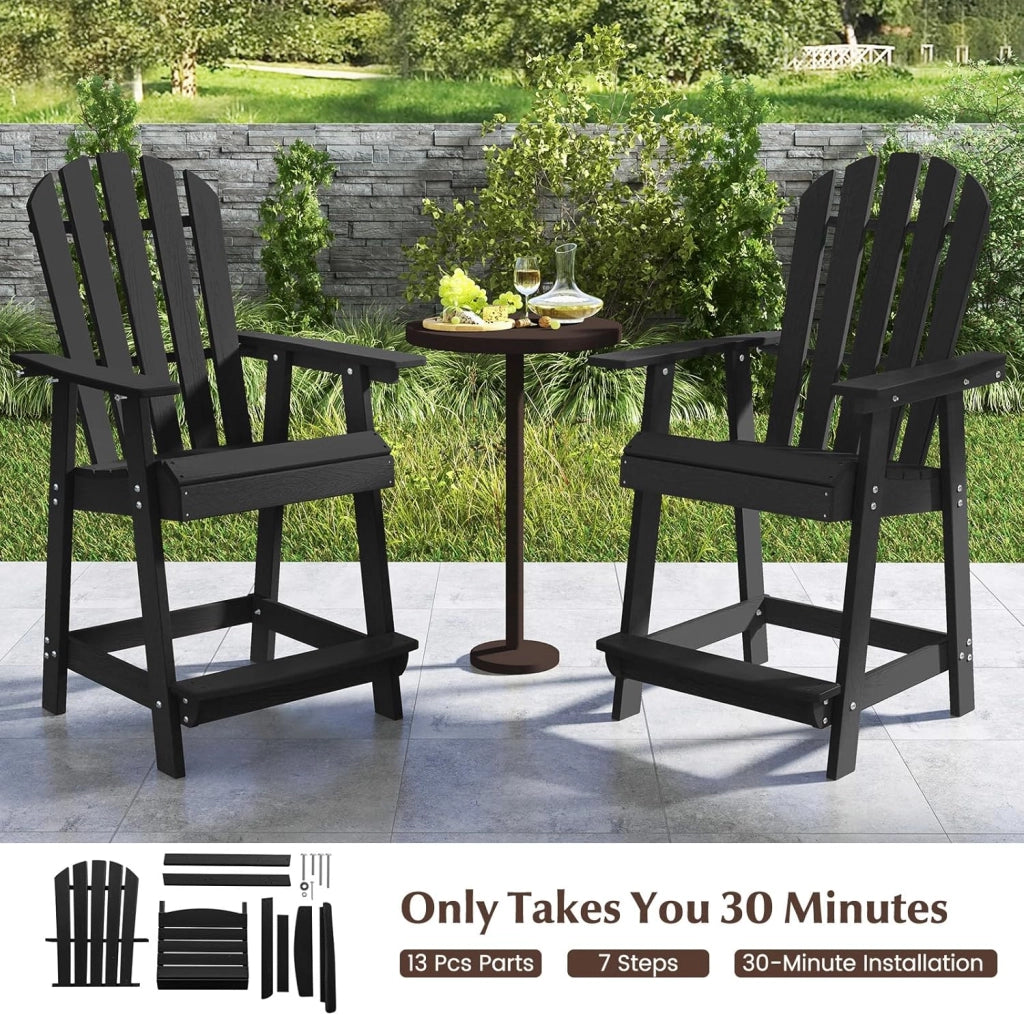 Adirondack - Sedia alta con poggiapiedi, da giardino, da balcone, resistente alle intemperie, in HDPE, con braccioli e seduta e schienale laminati, per esterni, 70 x 85 x 119 cm