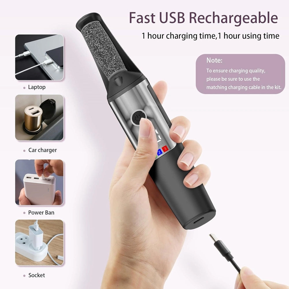 Trade Shop - Bacchetta 3in1 Rimuovi Calli Elettrico Lima Ricaricabile Strumenti Per Pedicure Manicure -