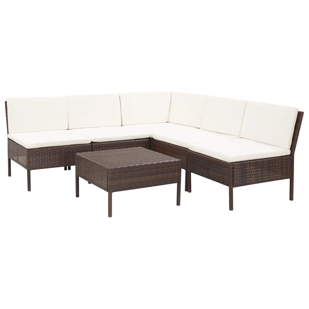 Set Divani da Giardino 6 pz con Cuscini in Polyrattan Marrone cod mxl 36894