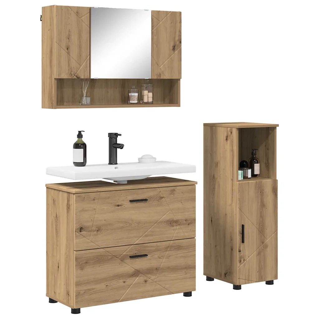 vidaXL Set di mobili per il bagno con porta 3 pcs rovere artigianale