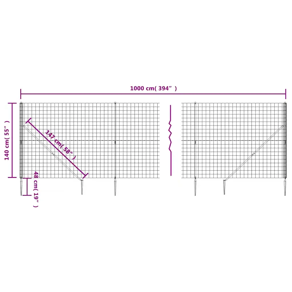Recinzione Metallica con Picchetti Ancoraggio Antracite 1,4x10m 154275