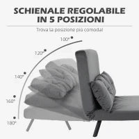 Divano Letto 3 in 1 in Tessuto Effetto Velluto con Schienale Regolabile e 2 Cuscini, 102x73x81 cm, Grigio Scuro