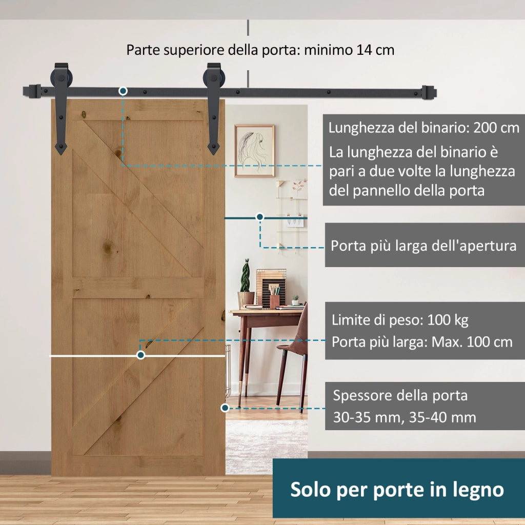 Binario per Porta Scorrevole Singola Stile Rustico 200x4x0,6 cm in Acciaio al Carbonio Marrone