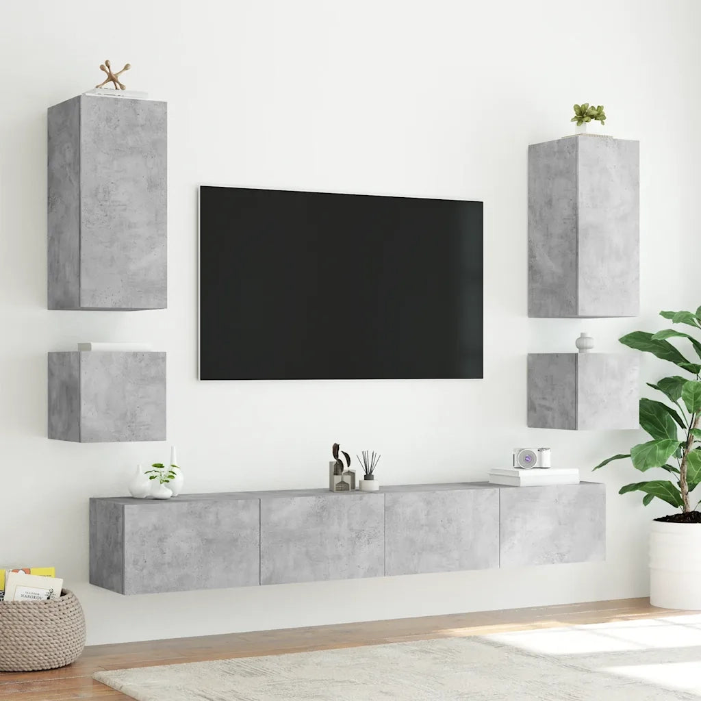 Mobile TV a Parete con Luci LED Grigio Cemento 100x35x31 cm 837298