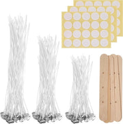 Set di lumi per DIY 150 pezzi, comprensivo di lumi a cera naturale 10 cm/15 cm/20 cm con lumi a cera tenuta in legno e adesivi per sigillatura a doppia faccia per la produzione di candele