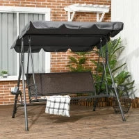 Dondolo da Giardino 3 Posti in Rattan PE e Acciaio con Tettuccio Regolabile e Portabicchieri, 204x112x150 cm