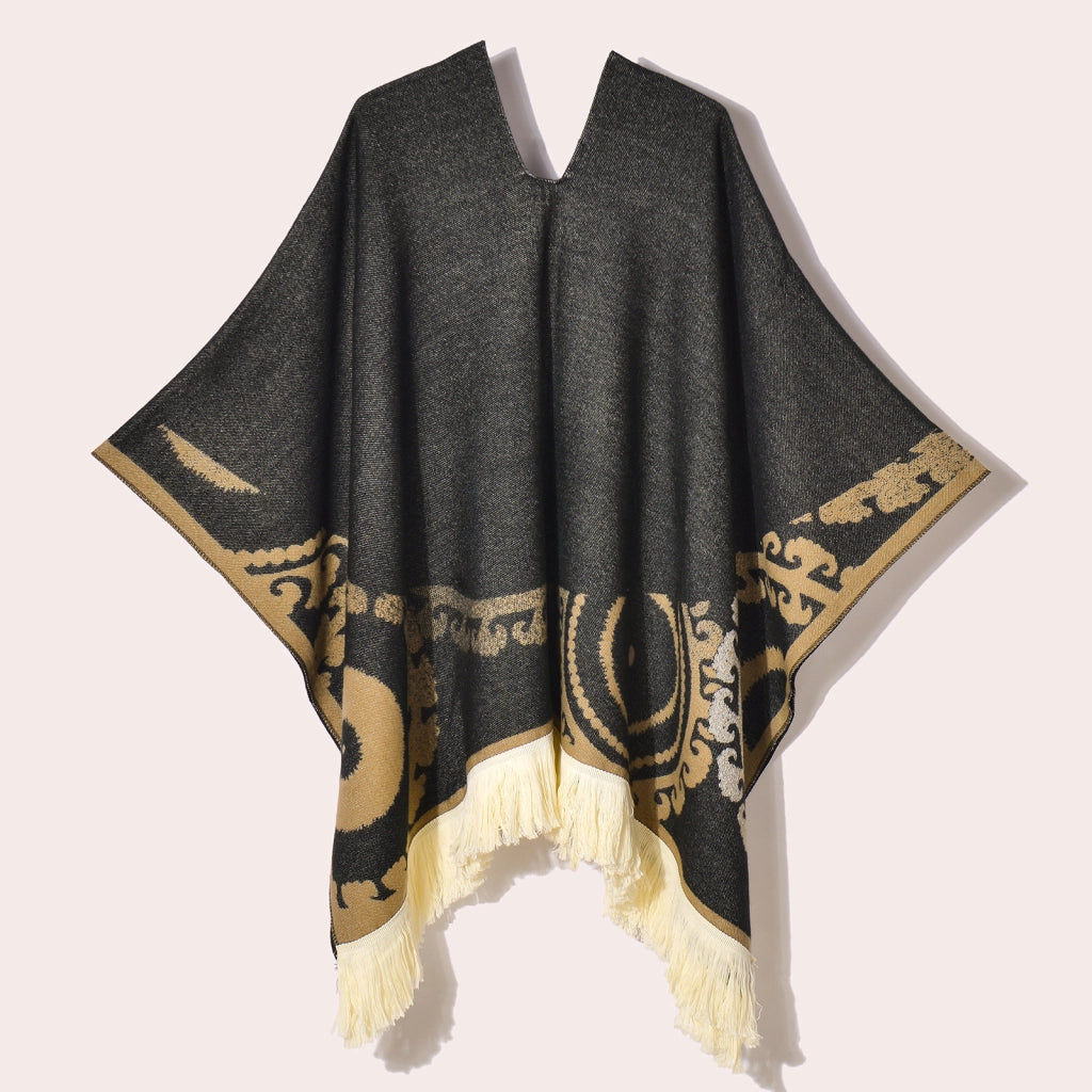 Sciarpa da viaggio da donna, stile etnico, con nappe, modello pullover, calda cappa decorativa da esterno in jacquard