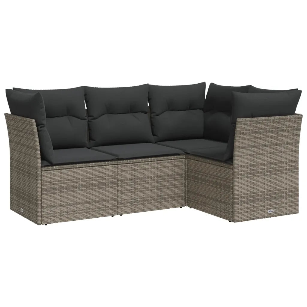 Set Divani da Giardino 4 pz | Set Salotto da Giardino con Cuscini in Polyrattan Grigio