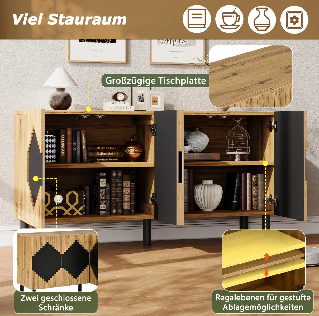 Credenza contenitore con ante a pressione e motivo geometrico