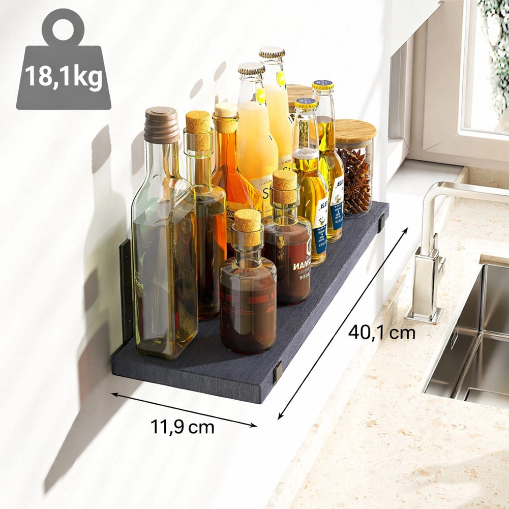 Set 5 Mensole da Parete 40x12x1,5 cm Scaffali da Muro con Staffe in Metallo Grigio