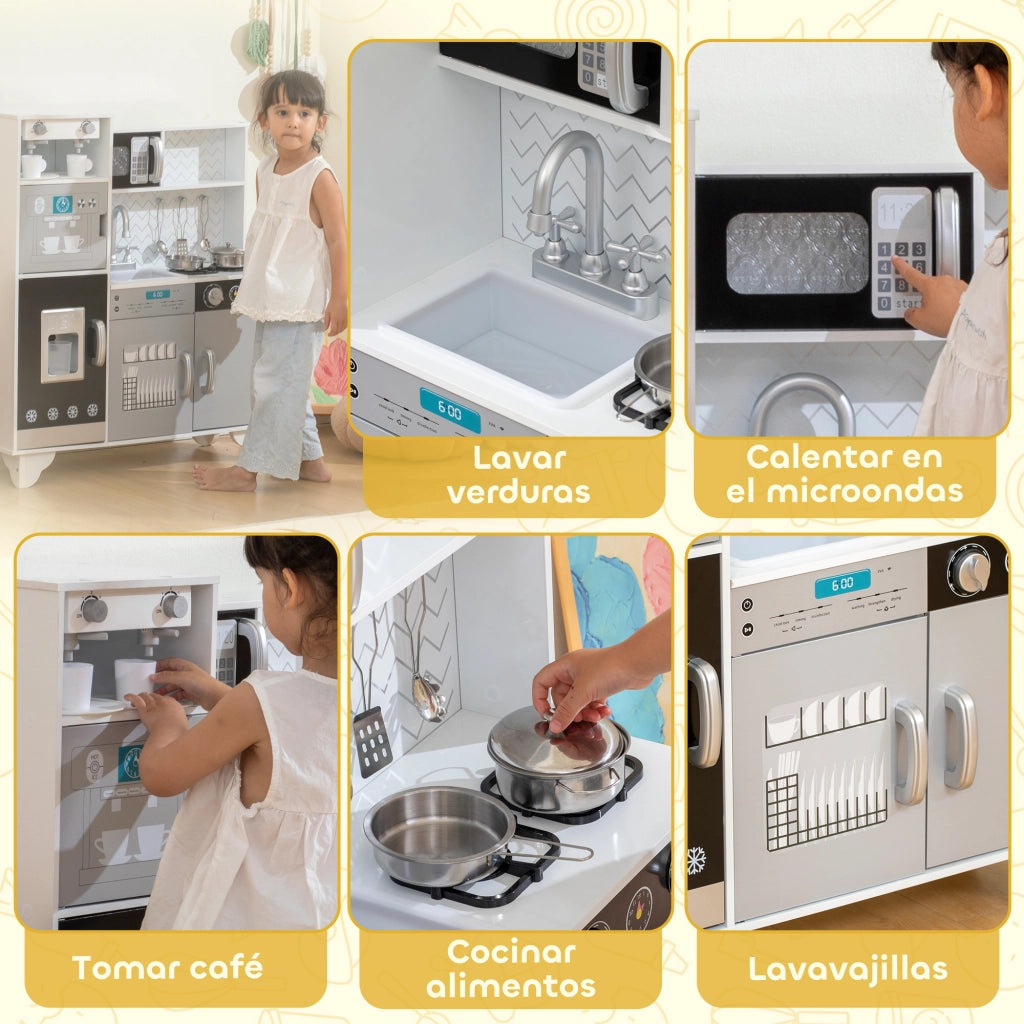 Cucina Giocattolo in Legno con Sonoro ¨C zephmum ¨C Bianco 60x30x80 cm