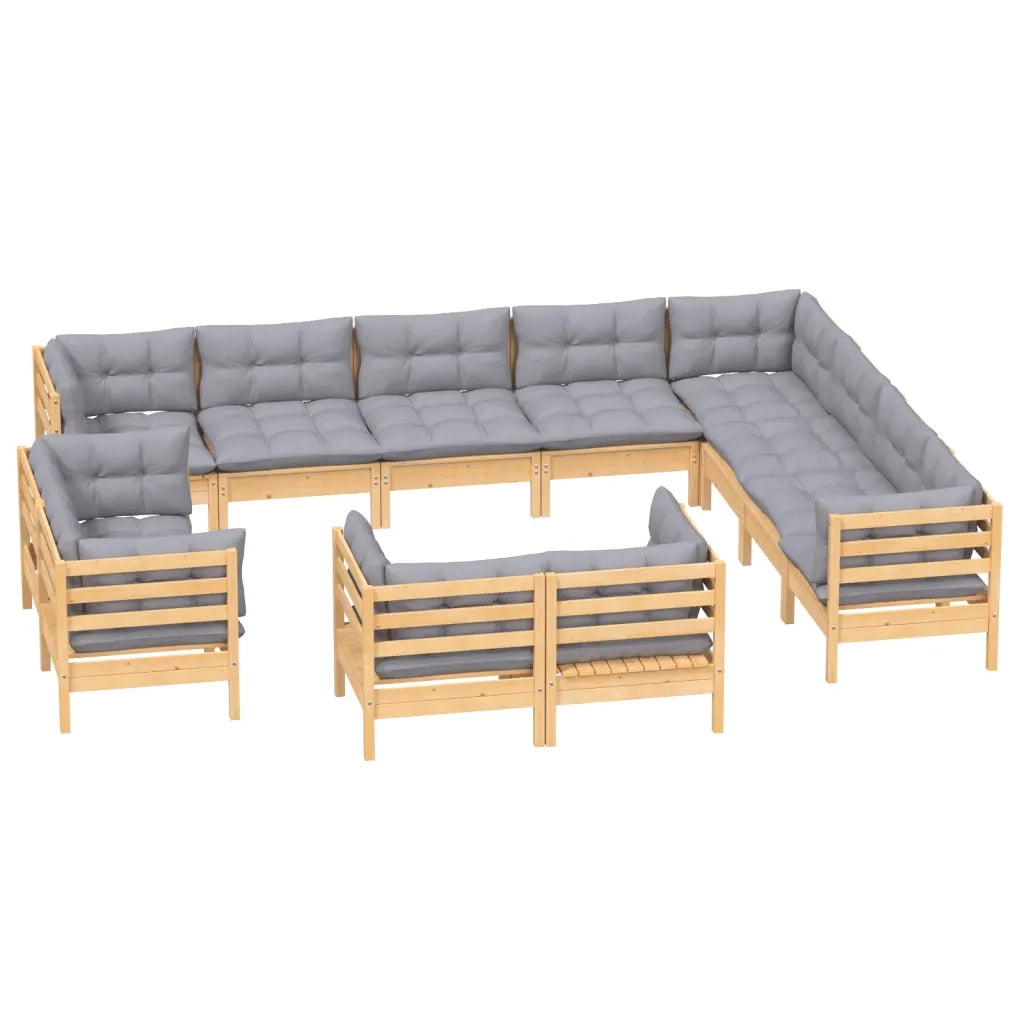 Set Divani da Giardino 12 pz con Cuscini Grigi Massello di Pino cod mxl 39268