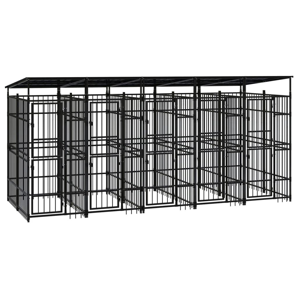 Cuccia/gabbia/recinto per animali domestici da esterno con tetto per cani acciaio 9,22 m² nero 02_0041772