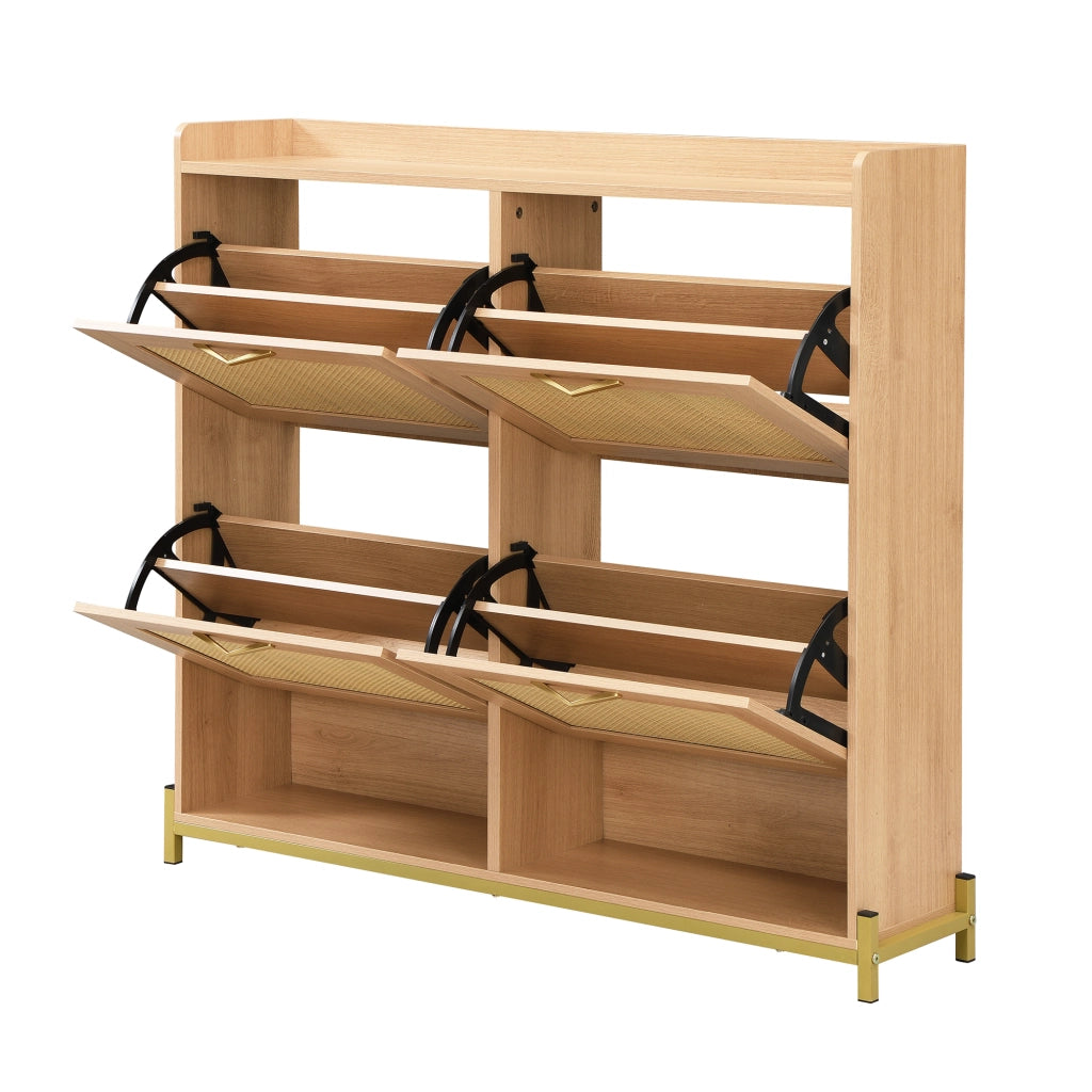 Scarpiera con 4 Ante e Ripiano Superiore; Salvaspazio; Stile Naturale; in MDF; 108;5×24×100 cm; Rovere Chiaro