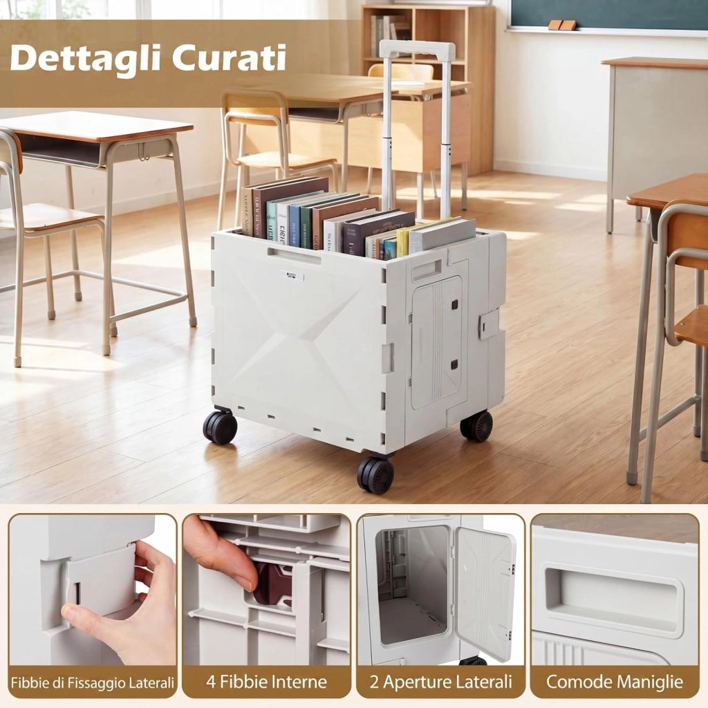 Carrello Spesa con 4 Ruote, 75 L, Carrellino Pieghevole con Manico Telescopico e Regolabile e Coperchio, Trolley Portatutto per Shopping, Campeggio, Picnic e Attrezzi
