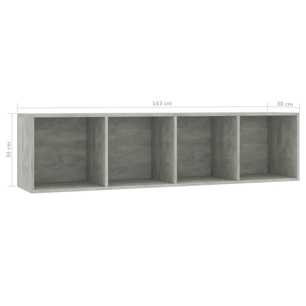 Libreria-Mobile TV Grigio Cemento 143x30x36 cm