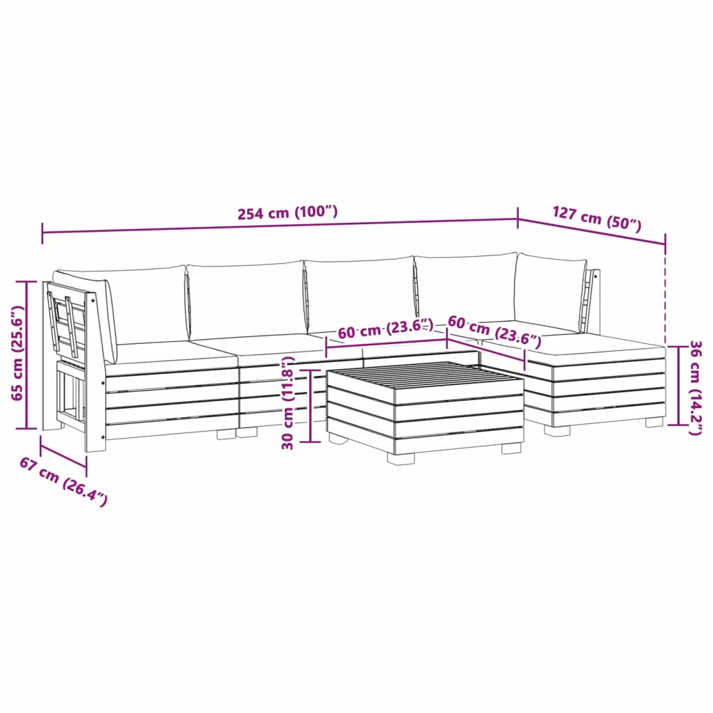Set di divani da esterno con cuscino 6 Pezzo Marrone 3403094